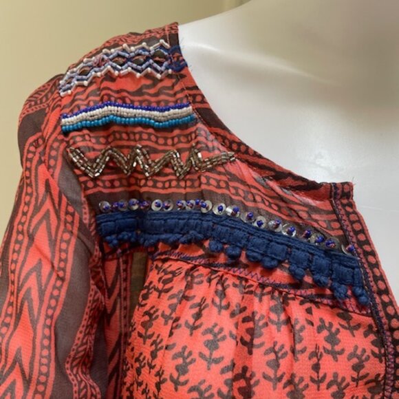 Free People Multi Color Print Sheer Tunic Top Size M - Picture 2 of 3